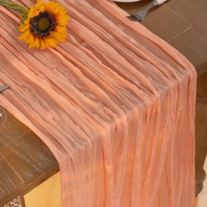 Peach Cheesecloth Table Runner 10 Pack Fall Table Runners Boho Gauze 120 Inches Cheese Cloth Fall Table Decorations for Sweet Little Peach Baby Shower Decor Wedding Bridal Thanksgiving Party