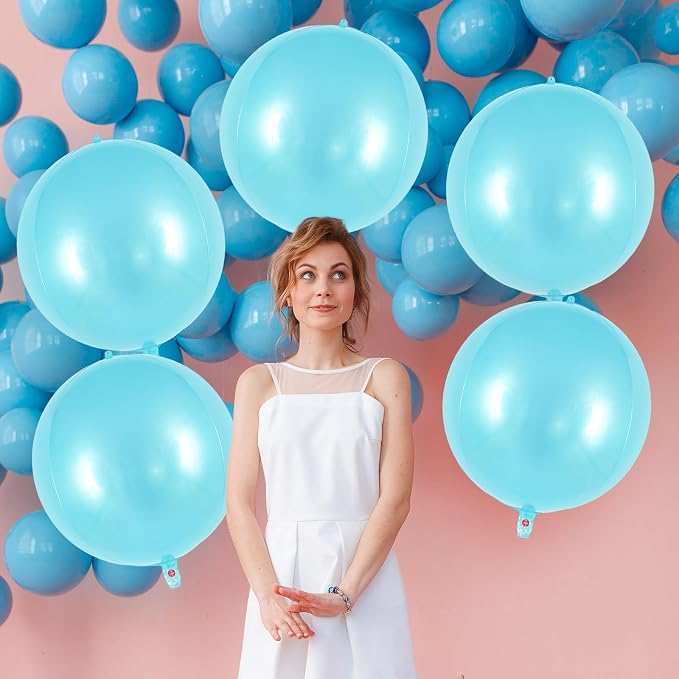 Metallic Light Blue Balloons, 22 Inch Large Sphere Round Balloons - Image 4