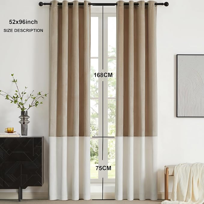 BULBUL Luxury Two Tone Velvet Curtains 96 inch- Cream Ivory Champagne | Modern - Image 6