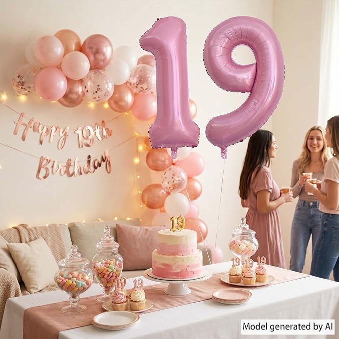 Pearlescent Pink Number 19 Balloon 40 Inch, Shiny Foil - Image 2