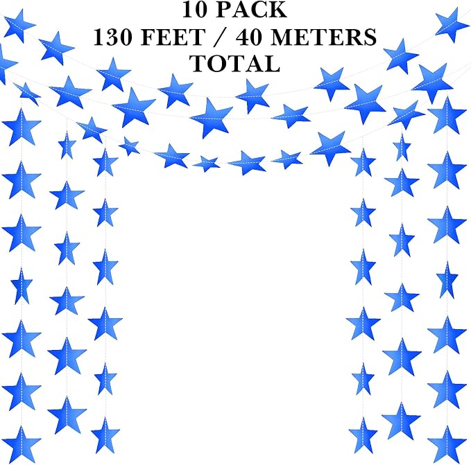 Patelai 130 ft Star Garland Banner Decor, Royal Blue - Image 3