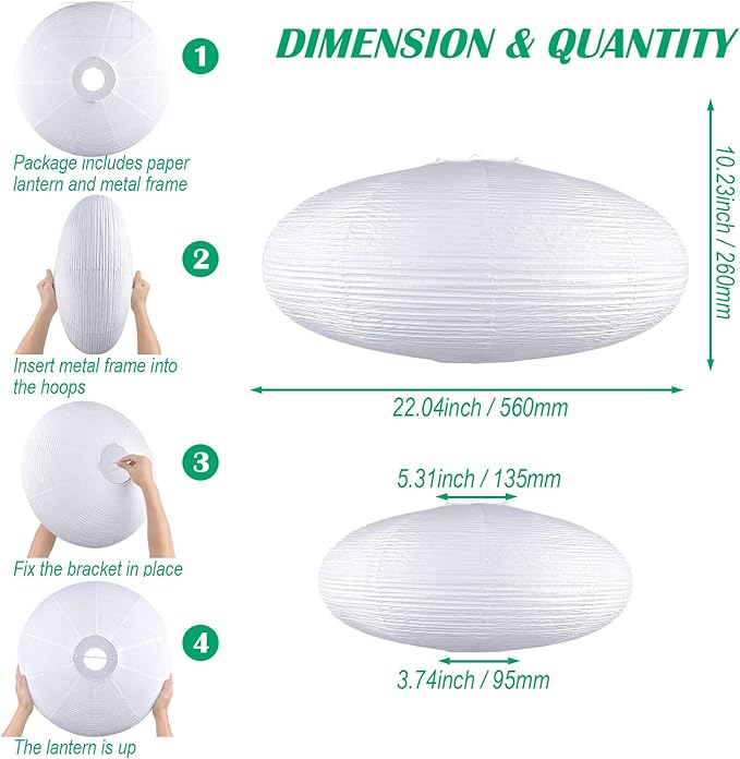 White Oval Paper Lanterns, 1 Pack | Chinese/Japanese Paper Pendant Lampshade - Image 4