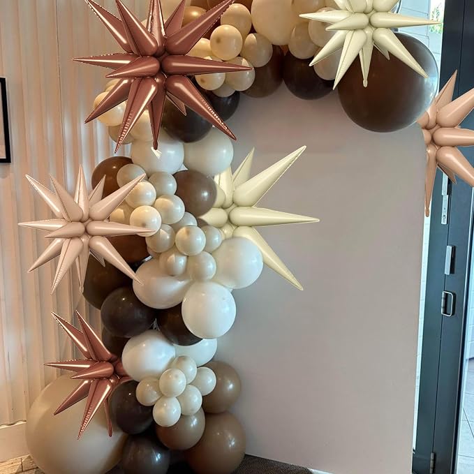 Brown White Star Balloons, 22/27 Inch Brown Nude Cream White Star Shaped - Image 4