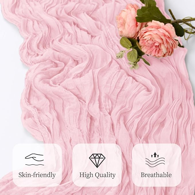 6 Pack Light Pink Cheesecloth Table Runner 17x108 Inch Semi Sheer Boho Gauze - Image 5