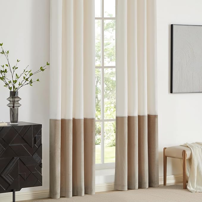 BULBUL Color Block Window Curtains Panels 108 inches Long Cream Ivory Champagne - Image 4