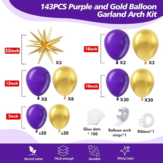 Purple and Gold Balloon Garland Arch Kit - Image 2