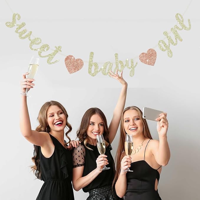 BEISHIDA Pre-Strung Glitter Champagne Girl Baby Banner Baby Shower Decor | NO - Image 5