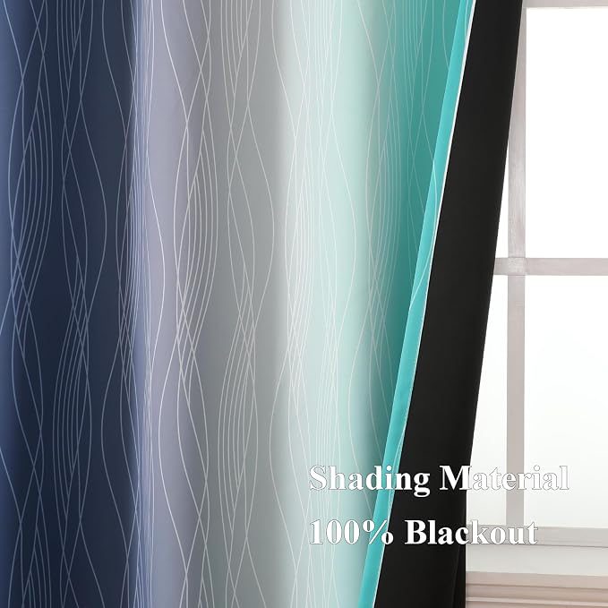 Navy Blue and Teal Ombre Blackout Curtains - Image 5