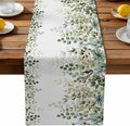 Sage Green Eucalyptus Cotton Linen Table Runner for Dining Kitchen, Farmhouse Leaves Wedding Outdoor Party Tablerunners Decoration Botanical Floral Dresser Scarf Coffee Tablecloth Runners 13x60 Inches