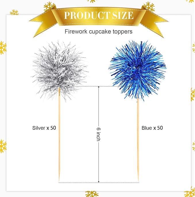 Chinco 100 Pcs Foil Firework Cupcake Toppers Sparkle Tinsel Cake Toppers Cake - Image 2