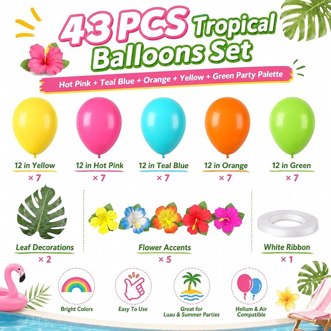 Tropical Balloons, 12 Inch Hawaiian Balloons - Image 2
