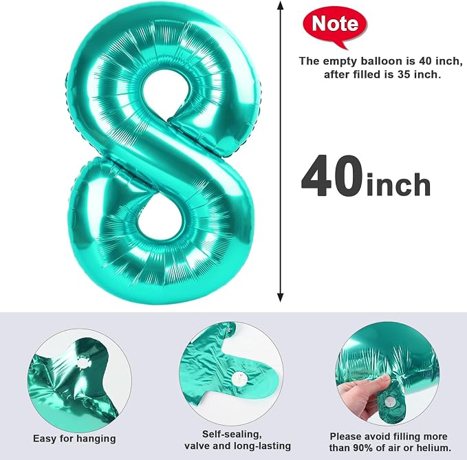 8 Balloon Numbers Party Decorations, 40In Blue-green Balloons - Image 5