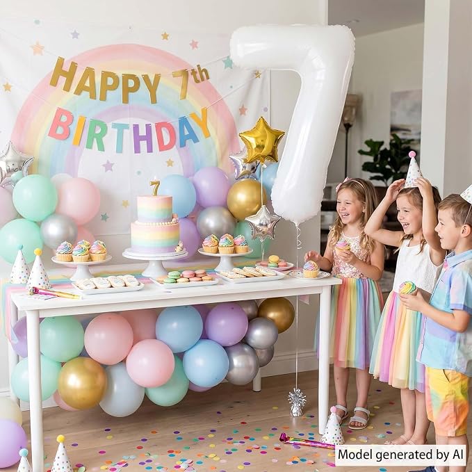 White Number 7 Balloon 40 Inch, Large White Foil Mylar 7th Birthday Decorations - Image 2