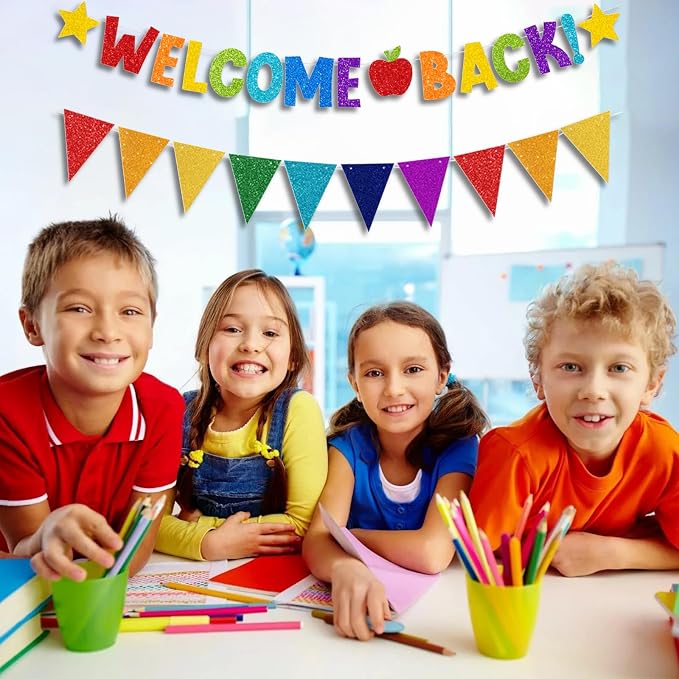 Welcome Back to School Banner Colorful Back to School Decorations Glitter First - Image 6