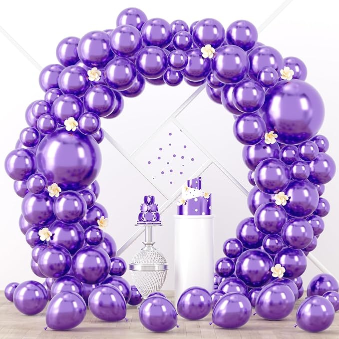 Voircoloria 90pcs Metallic Purple Balloons Arch Kit, 18 12 10 5 Inch | by Voircoloria