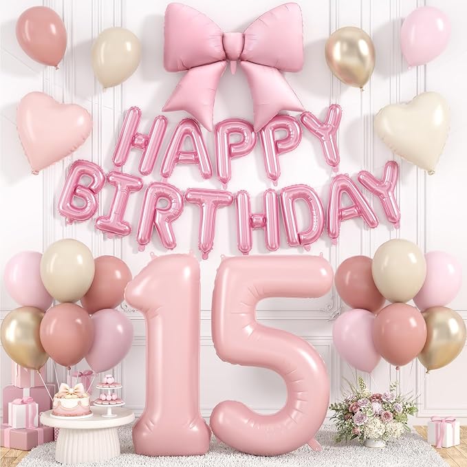 Dusty Pink Number 15 Balloon, 15th Birthday Decorations by Hapmori