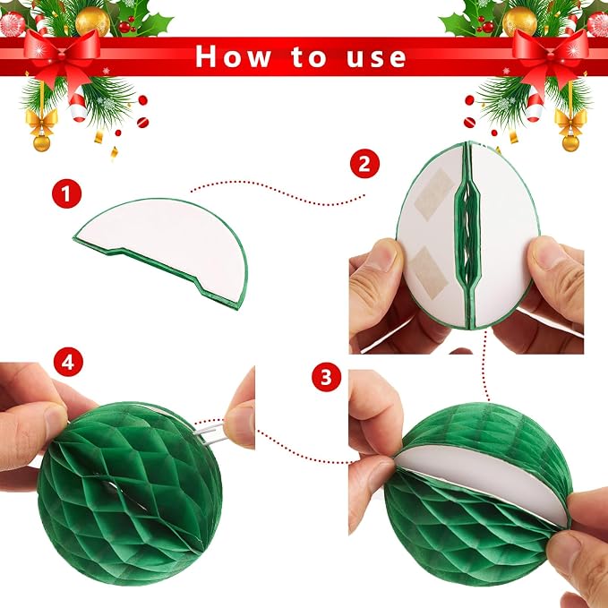 SUNBEAUTY 27 PCS Red Green White Christmas Party Hanging Honeycomb Decorations - Image 3