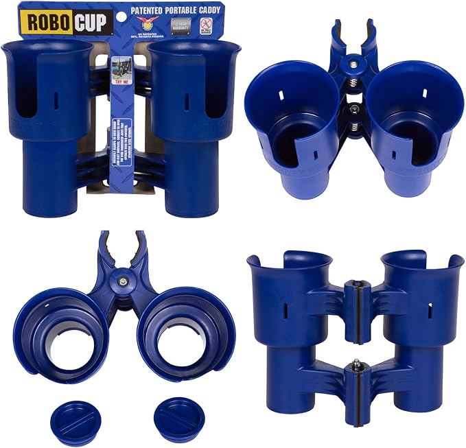 Patented Boat Cup Holder, Clamp on Portable Storage Caddy Securely Holds 2 by RoboCup