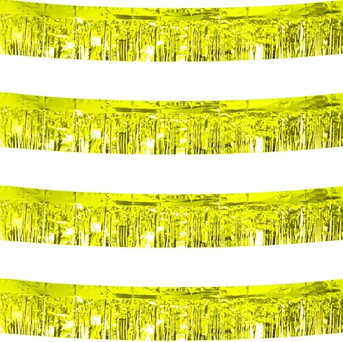 4 Pack Total 40 Feet Foil Fringe Garland Metallic Wall Hanging Drapes Tassel Skirting Tinsel Streamers Decorations for Parade Float Trailer Mardi Gras Party Birthday Wedding (Gold)
