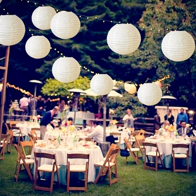 Cream Paper Lanterns 9Pcs Hanging Round Paper Lanterns Lamp - Image 5