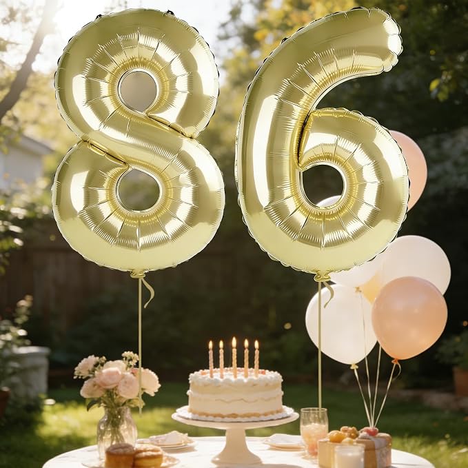 40 Inch Number 86 Balloons for 86th Birthday Party Decorations, 0-100 Champagne - Image 3