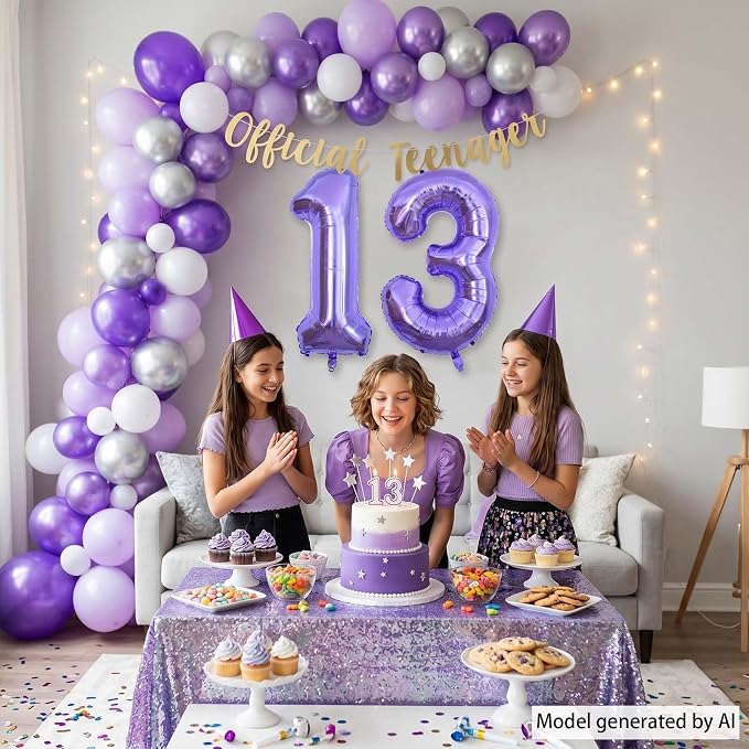 Purple Number 13 Balloon 40 Inch, Giant Metallic Foil Number 13 Balloons - Image 2