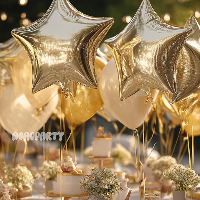 25Pcs Champagne Gold Star Shaped Balloons 18Inch Foil Mylar | Balloon Helium - Image 5