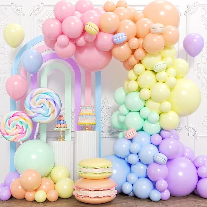 Pastel Rainbow Balloons Arch Kit 174pcs, Macaron Assorted Colorful Spring - Image 4