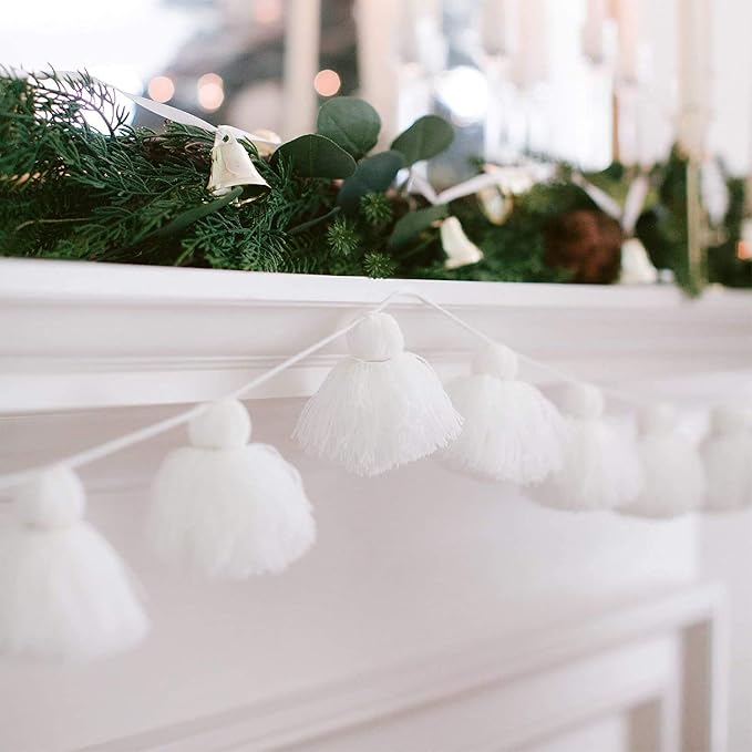 Big Size Tassel Garland H3.1in Polyester Yarn White Pom Pom Tassel Banner - Image 2