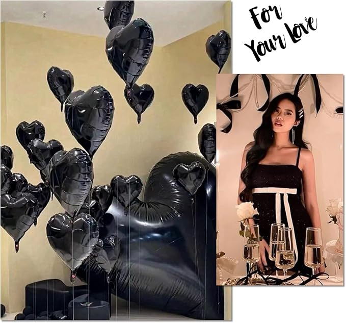 30 Pcs 18 Inch Black Heart Foil Mylar Helium Balloons - Image 5