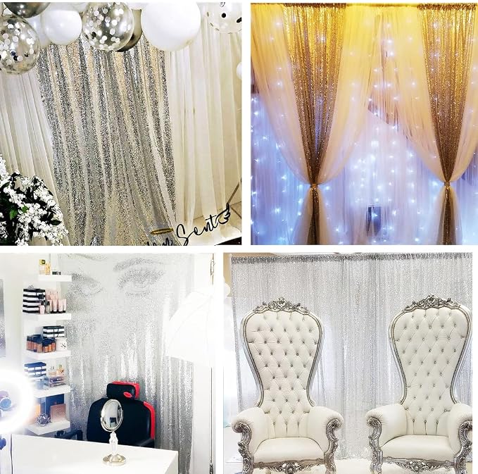Poise3EHome Silver Sequin Backdrop Curtains, 2ft x 8ft Sequin Photography - Image 3