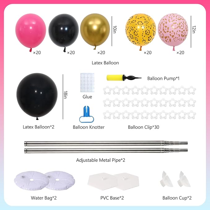 Hot Pink Cheetah Print Balloon Column Stand 2 Sets, Balloon Towers | 102 Pcs - Image 5