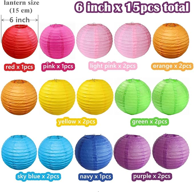 15pcs Colorful Paper Lanterns for Outdoor Indoor Party Decoration - Image 2