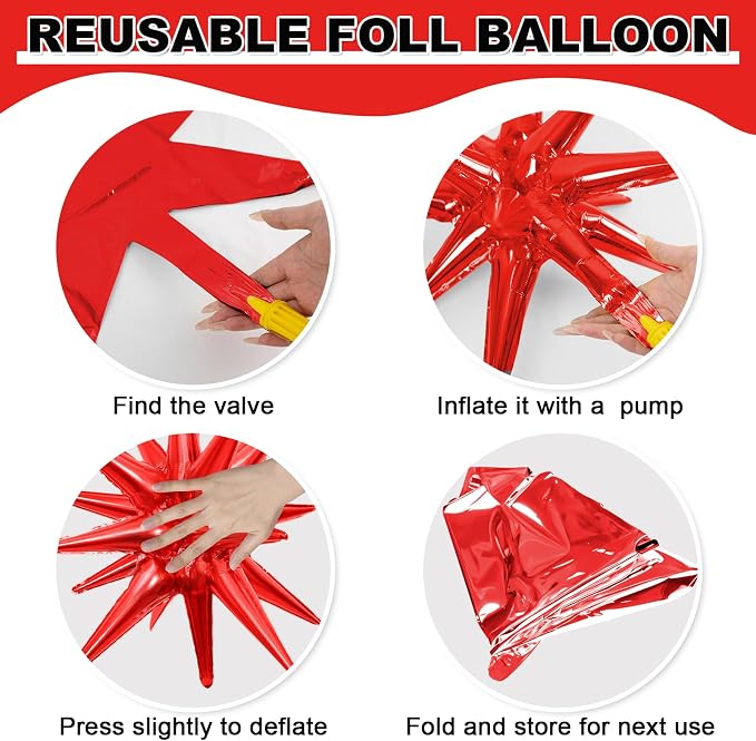 9Pcs Red Star Balloons, Large Explosion Star Foil Balloons, Metallic Red Mylar - Image 8