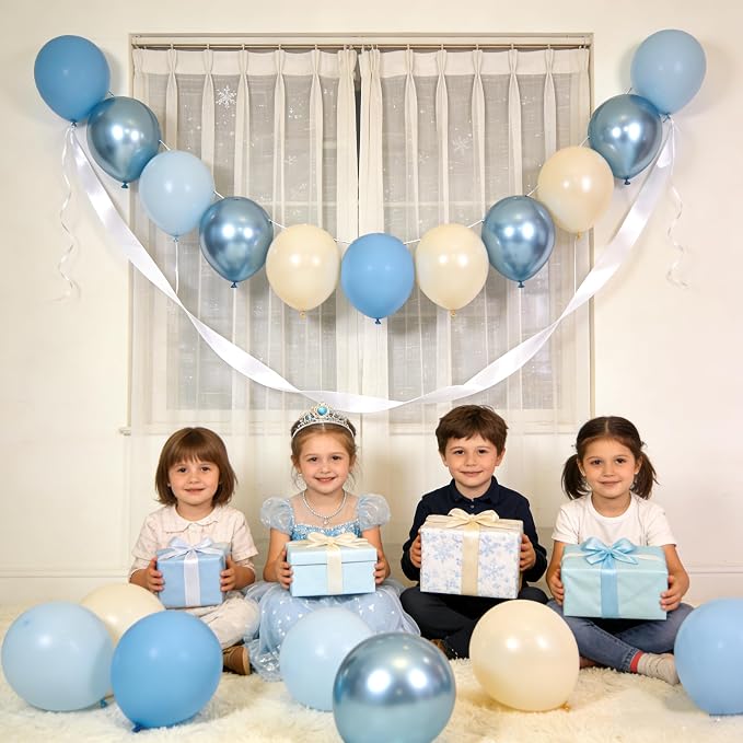 Blue White Sand Balloons Dusty Slate Fog Pastel Metallic Blue Beige Balloon - Image 3