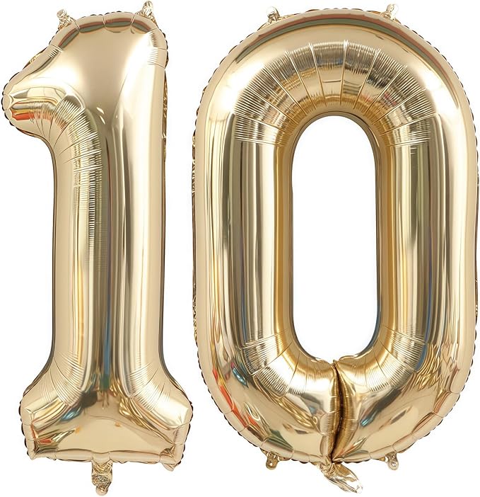 Champagne Gold 10 Balloon Number, 40 Inch Light Gold 10 Balloons Big Foil Mylar by BBPOOL