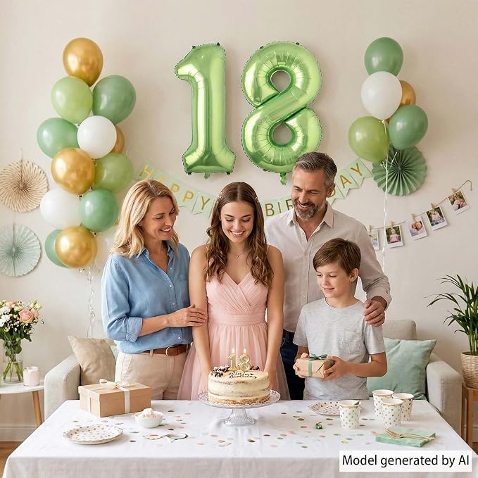 Light Green Number 18 Balloon 40 Inch, Shiny Double Digit Party Supplies | - Image 2