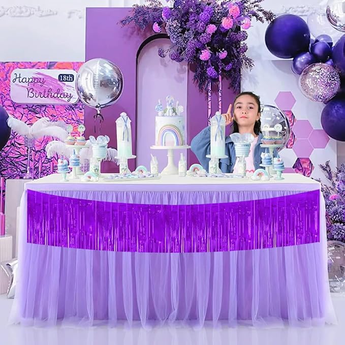 BEISHIDA Purple Fringe Garland Banner 3Pack 30ft Wall Tinsel Foil Streamers | - Image 6
