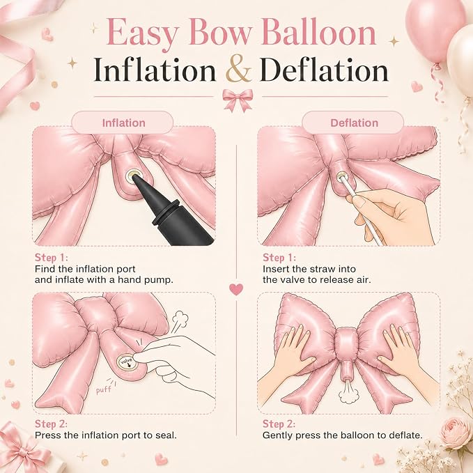 Cream 2 Balloons with Pink Bow Balloons, 40 Inch Giant Self Inflating Beige - Image 8