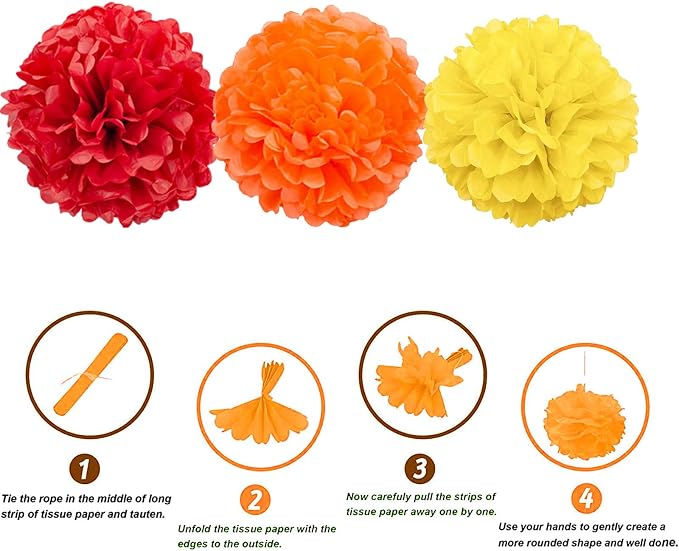 We Moment Red Orange and Yellow Paper Pom Poms Decorations - Image 3