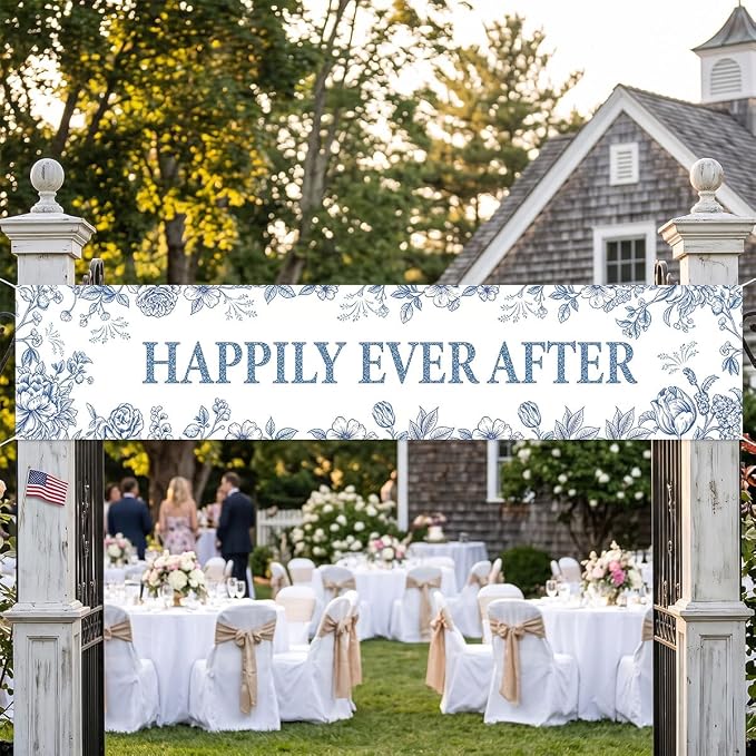 Happily Ever After Banner Blue Bridal Shower Decorations Wedding Banner | - Image 4