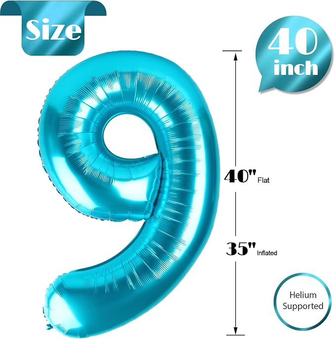 Light Blue Number 9 Balloon 40 Inch, 9th Birthday Decorations Men Women | Foil - Image 5