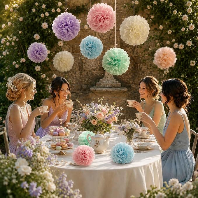ANSOMO Pastel Tissue Paper Pom Poms Colorful Birthday Party Decorations | - Image 2