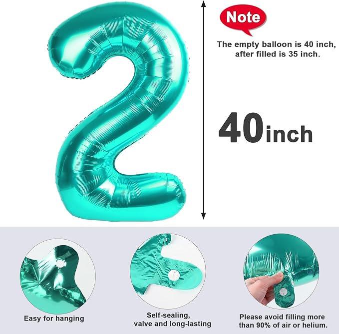 2 Balloon Numbers 40Inch Blue Green Party Decorations - Image 6
