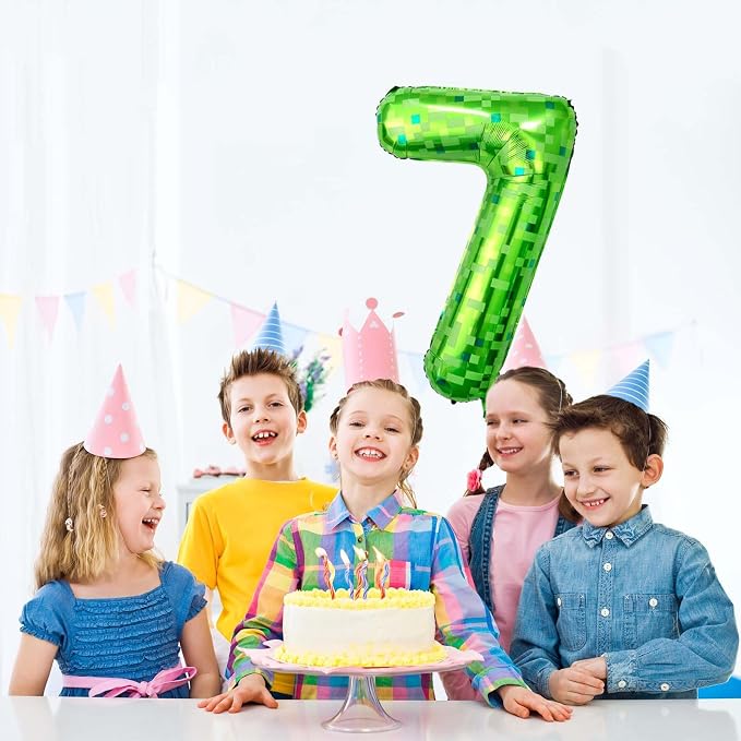 40 Inch Green Pixel Number 7 Balloon, Lime Green Large Foil Number Balloon 7th - Image 2