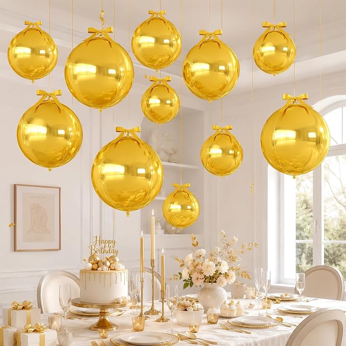Gold Round Foil Balloons with Satin Bows Ribbon - Image 6
