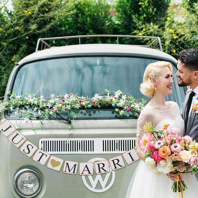 GuassLee JUST Married Banner Car Decorations, Photo Props and Car Decorations - Image 3
