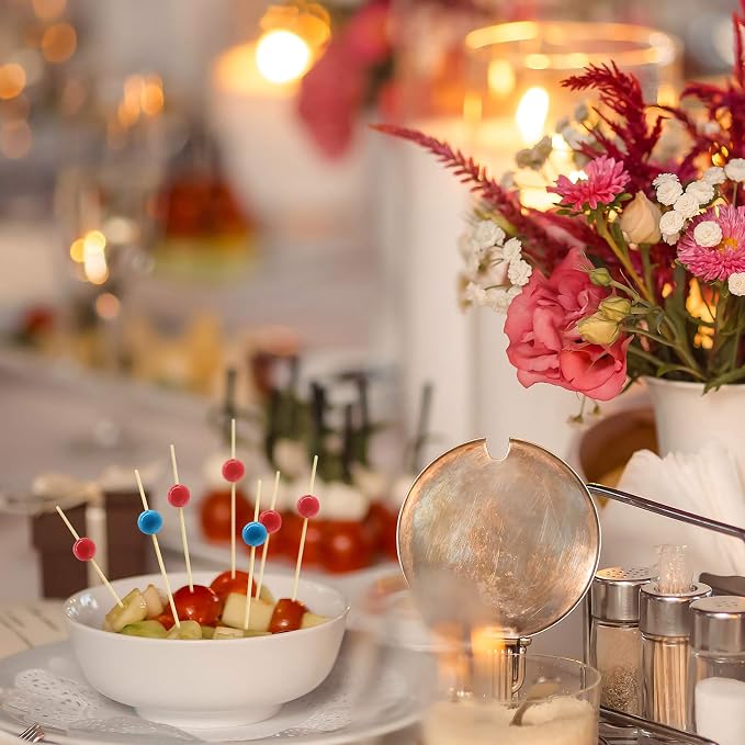 Minisland Red Pearl Bamboo Cocktail Picks, Decorative Appetizer Toothpicks | - Image 5