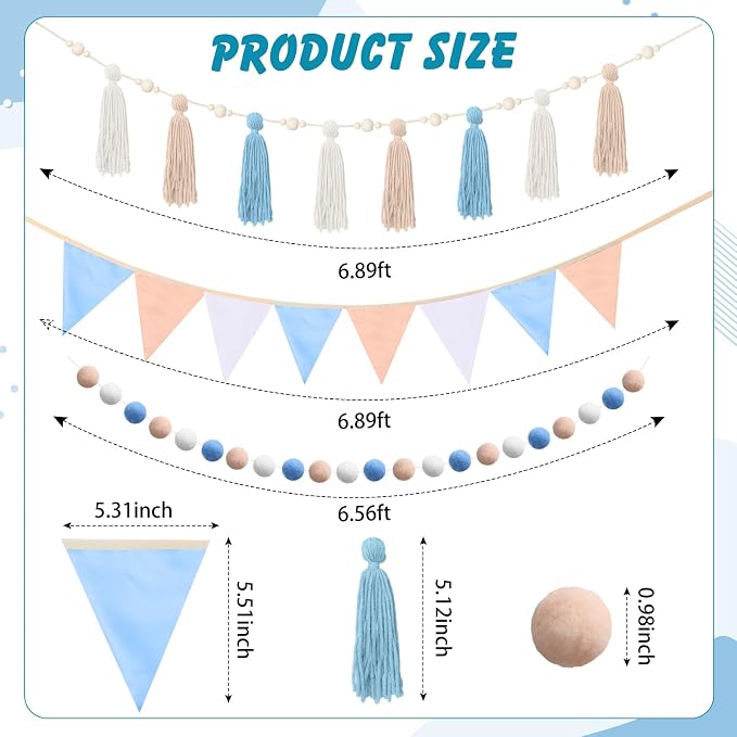 Hahafelt 4 Pcs Baby Shower Party Decoration Kit Pennant Bunting Banner Tassel - Image 2