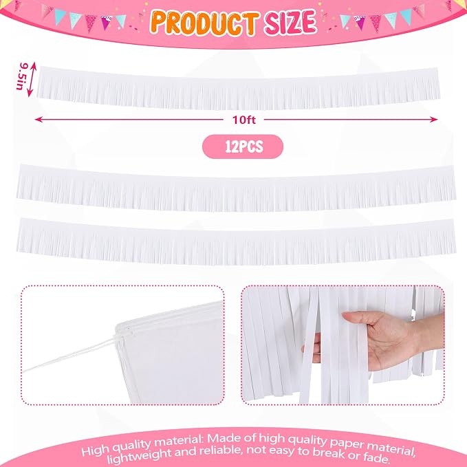 Taiyin 12 Pack 120 Feet White Fringe Garland Tissue Paper Fringe Tassel Party - Image 6